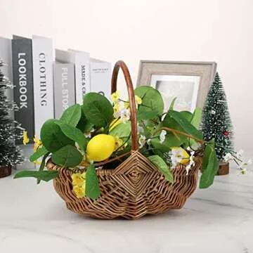 WYI Rattan Flower Basket, Handmade Wicker Planter Basket with Plastic Liner and Handle, Woven Storage Basket for Home Wedding Garden Decoration, Brown L 42T235PY1428JB2