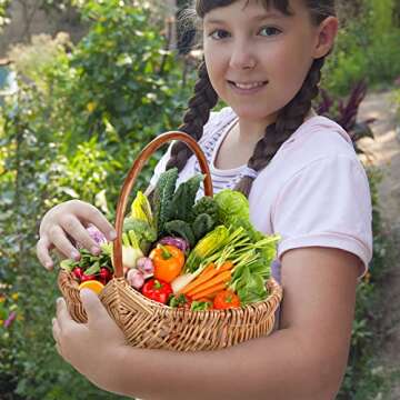 WYI Rattan Flower Basket, Handmade Wicker Planter Basket with Plastic Liner and Handle, Woven Storage Basket for Home Wedding Garden Decoration, Brown L 42T235PY1428JB2