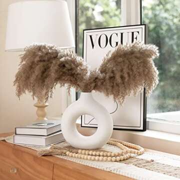 Babuenen White Ceramic Vase Set 2 for Modern Home Decor, Hollow Round Matte Pampas Flower Vases - No...