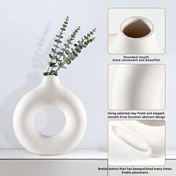 Babuenen White Ceramic Vase Set 2 for Modern Home Decor, Hollow Round Matte Pampas Flower Vases - Nordic Minimalism Boho Style Decor for Wedding Dinner Table Party Living Room Office Bedroom