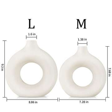 Babuenen White Ceramic Vase Set 2 for Modern Home Decor, Hollow Round Matte Pampas Flower Vases - Nordic Minimalism Boho Style Decor for Wedding Dinner Table Party Living Room Office Bedroom