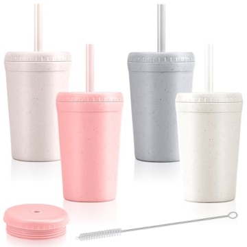 Durable 10oz Eco-Friendly Wheat Straw Cups for Kids with Lids and Straws