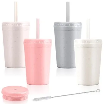 Durable 10oz Eco-Friendly Wheat Straw Cups for Kids with Lids and Straws