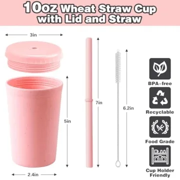 Eco-Friendly 10oz Wheat Straw Cups - Durable & Safe for Kids