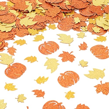 300 Pcs Fall Glitter Maple Leaf Pumpkin Party Table Confetti Autumn Harvest Thanksgiving Table Scatt...