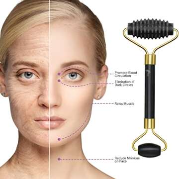 4 Pack Jade Roller Facial Ridged Roller Kits Skin Roller with 2 Pieces Gua Sha Scraping Massage Tools Anti Aging and Wrinkles for Face, Eye, Neck, Body for Lymphatic Massage (Style A)