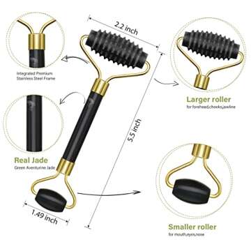 4 Pack Jade Roller Facial Ridged Roller Kits Skin Roller with 2 Pieces Gua Sha Scraping Massage Tools Anti Aging and Wrinkles for Face, Eye, Neck, Body for Lymphatic Massage (Style A)