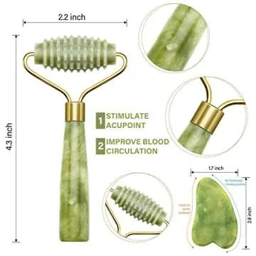 4 Pack Jade Roller Facial Ridged Roller Kits Skin Roller with 2 Pieces Gua Sha Scraping Massage Tools Anti Aging and Wrinkles for Face, Eye, Neck, Body for Lymphatic Massage (Style A)