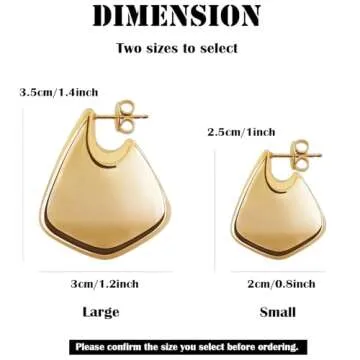 NIXMAX Chunky Gold Earrings for Women Trendy, 18k Gold Plated Statement Drop Earrings for Women Big Designer Dupes Fin Stud Hoop Earring Golden Hypoallergenic Trending Jewelry Gifts Size S
