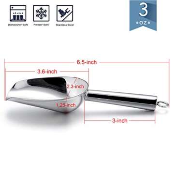 E-far Mini Ice Scoop Set of 2, 3 Ounce Stainless Steel Scoops for Ice Cube/Candy/Flour/Sugar, Metal ...