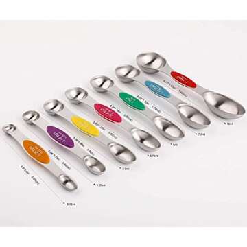 Magnetic Measuring Spoons Set of 7 Stainless Steel Stackable Dual Sided Teaspoon Tablespoon for Meas...