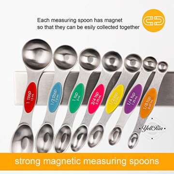 Magnetic Measuring Spoons Set of 7 Stainless Steel Stackable Dual Sided Teaspoon Tablespoon for Measuring Dry and Liquid Ingredients, Fits in Spice Jar