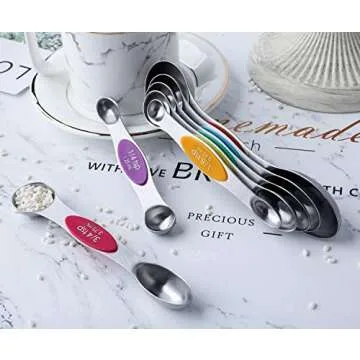 Magnetic Measuring Spoons Set of 7 Stainless Steel Stackable Dual Sided Teaspoon Tablespoon for Measuring Dry and Liquid Ingredients, Fits in Spice Jar