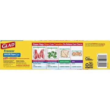 Glad Zipper Freezer Storage Plastic Bags, Gallon, set of 4 x 40 bags -Package May Vary