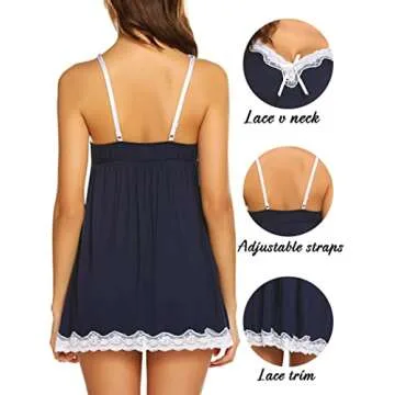 Avidlove Women Sexy Sleepwear Lace Chemise Nightgown Full Slip Babydoll Sleepwear Navy Blue M