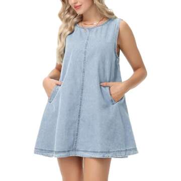 Vidifid Women's Sleeveless Denim Dress - Casual A-Line Jean Babydoll Dress