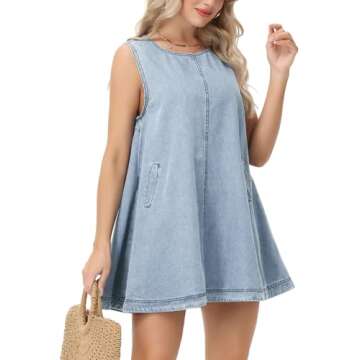 Stylish Vidifid Women's Sleeveless Denim Dress with Pockets