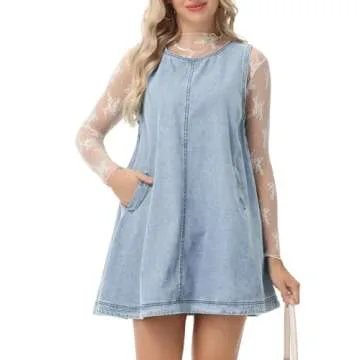 Stylish Vidifid Women's Sleeveless Denim Dress with Pockets