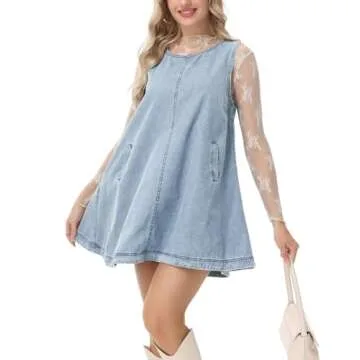 Stylish Vidifid Women's Sleeveless Denim Dress with Pockets