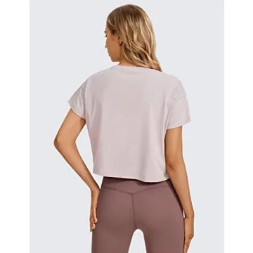 CRZ YOGA Pima Cotton Casual Cropped T-Shirt Smoky Blush