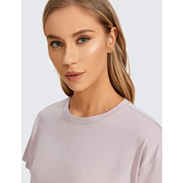 CRZ YOGA Pima Cotton Casual Cropped T-Shirt Smoky Blush
