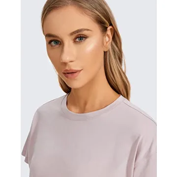 CRZ YOGA Pima Cotton Casual Cropped T-Shirt Smoky Blush
