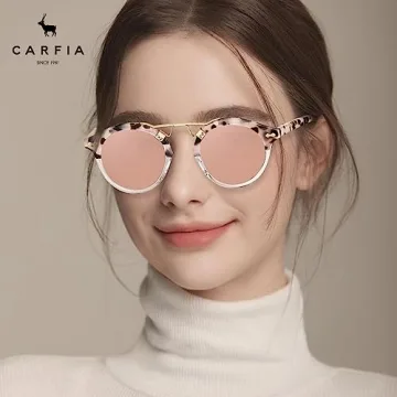 CARFIA Pink Mirrored Sunglasses Women UV Protection Acetate