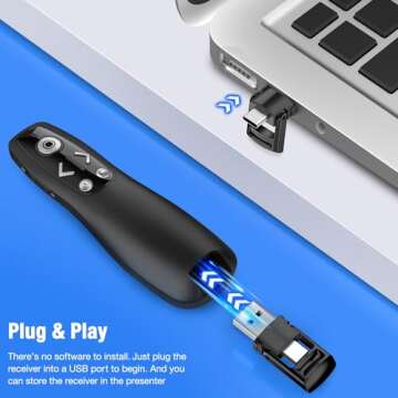 2-in-1 USB Type C Presentation Clicker Wireless Presenter Remote for PowerPoint, Powerpoint Clicker with Volume Control PowerPoint Slide Advancer for Mac, Computer, Laptop-E600