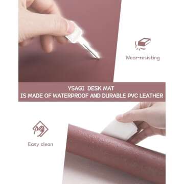 Non-Slip Desk Pad,Mouse Pad,Waterproof PVC Leather Desk Table Protector,Ultra Thin Large Desk Blotter, Easy Clean Laptop Desk Writing Mat for Office Work/Home/Decor(Dark Pink, 23.6" x 13.7")