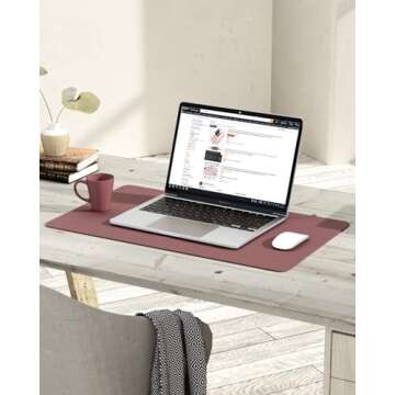 Non-Slip Desk Pad,Mouse Pad,Waterproof PVC Leather Desk Table Protector,Ultra Thin Large Desk Blotter, Easy Clean Laptop Desk Writing Mat for Office Work/Home/Decor(Dark Pink, 23.6" x 13.7")