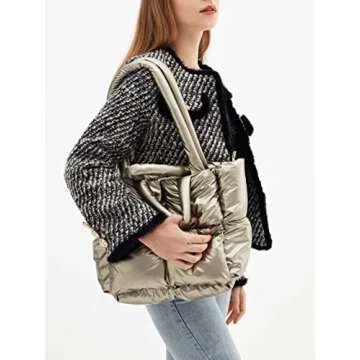 Puffer Tote Bag Women's Glossy Quilted Zipper Closure Puffy Tote Bag Down Padded Shoulder Bag Cute Handbag Aesthetic Handbag (Blue)
