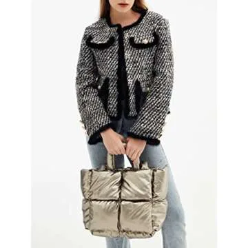 Puffer Tote Bag Women's Glossy Quilted Zipper Closure Puffy Tote Bag Down Padded Shoulder Bag Cute Handbag Aesthetic Handbag (Blue)