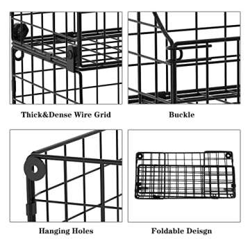 3-Tier Stackable Metal Wire Baskets, Hanging Wall Basket for Storage Countertop Basket Organizer for Fruit Veggies Wall Mounted Bins for Pantry Kitchen Living Room, Black