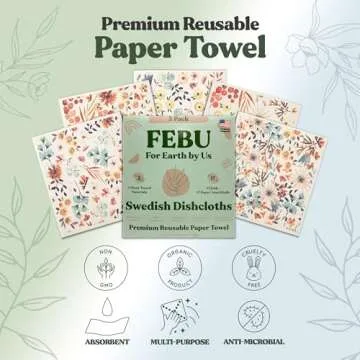 FEBU Eco-Friendly Swedish Dishcloths | 5-Pack Reusable Towel