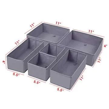 homyfort Dresser Drawer Organizer, Foldable Cloth Storage Box Closet Cube Basket Bins Containers Divider with Drawers for Underwear, Bras, Socks, Ties, Scarves, Set of 6, Grey