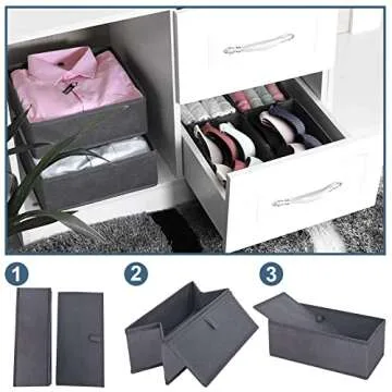 homyfort Dresser Drawer Organizer, Foldable Cloth Storage Box Closet Cube Basket Bins Containers Divider with Drawers for Underwear, Bras, Socks, Ties, Scarves, Set of 6, Grey