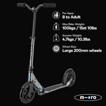 Micro Kickboard | Micro Classic Black Neochrome | Two-Wheeled Scooter | Chopper-Handlebars | Fold-to...