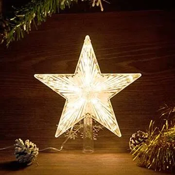 Christmas Tree Topper Star Warm White Light Christmas Tree Decor for Christmas Holiday Home Fit for General Size Xmas Tree, 8.7 Inch