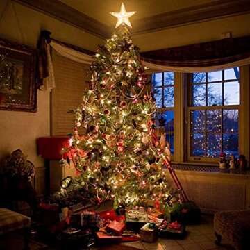 Christmas Tree Topper Star Warm White Light Christmas Tree Decor for Christmas Holiday Home Fit for General Size Xmas Tree, 8.7 Inch