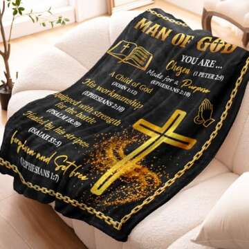 Sunhygge Man of God Blanket 60" x 50" - Best Christian Gifts for Men - Religious Gifts for Men - Gifts for Christian Men - Inspirational Gifts for Men - Mens Christian Gifts - Bible Gifts for Men