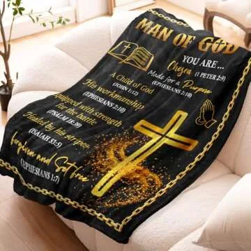 Sunhygge Man of God Blanket 60" x 50" - Best Christian Gifts for Men - Religious Gifts for Men - Gifts for Christian Men - Inspirational Gifts for Men - Mens Christian Gifts - Bible Gifts for Men
