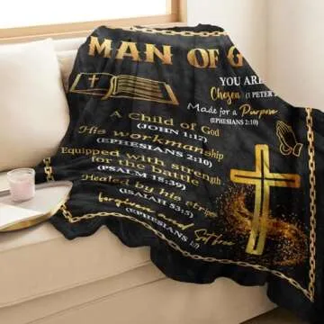 Sunhygge Man of God Blanket 60" x 50" - Best Christian Gifts for Men - Religious Gifts for Men - Gifts for Christian Men - Inspirational Gifts for Men - Mens Christian Gifts - Bible Gifts for Men
