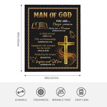 Sunhygge Man of God Blanket 60" x 50" - Best Christian Gifts for Men - Religious Gifts for Men - Gifts for Christian Men - Inspirational Gifts for Men - Mens Christian Gifts - Bible Gifts for Men