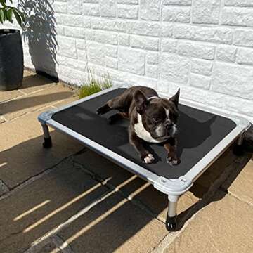 Veehoo Chew Proof Elevated Dog Bed - Cooling Raised Pet Cot - Silver Aluminum Frame and Durable Text...