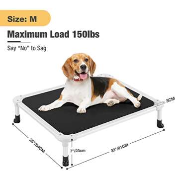 Veehoo Chew Proof Elevated Dog Bed - Cooling Raised Pet Cot - Silver Aluminum Frame and Durable Textilene Mesh Fabric, Unique Designed No-Slip Feet for Indoor or Outdoor Use, Black, Medium, CWC2003