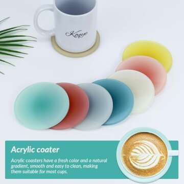 8 Pcs Coasters for Drinks, Pastel Color Drink Coasters Acrylic Coaster Set, 3.8 Inch Round Coasters ...