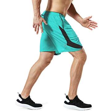 TSLA Men's Active Running Shorts, Training Exercise Workout Shorts, Quick Dry Gym Athletic Performance Shorts with Pockets, 7 Inch Rear Zip Pocket Teal, Large