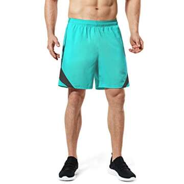 TSLA Men's Active Running Shorts, Training Exercise Workout Shorts, Quick Dry Gym Athletic Performance Shorts with Pockets, 7 Inch Rear Zip Pocket Teal, Large