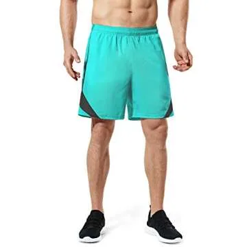 TSLA Men's Active Running Shorts, Training Exercise Workout Shorts, Quick Dry Gym Athletic Performance Shorts with Pockets, 7 Inch Rear Zip Pocket Teal, Large