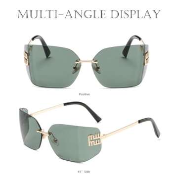 Bsreyeop Futuristic Rimless Y2K Sunglasses for Women Men Fashion Wrap Around Frame Trendy Shield Frameless Design (G15 C4)